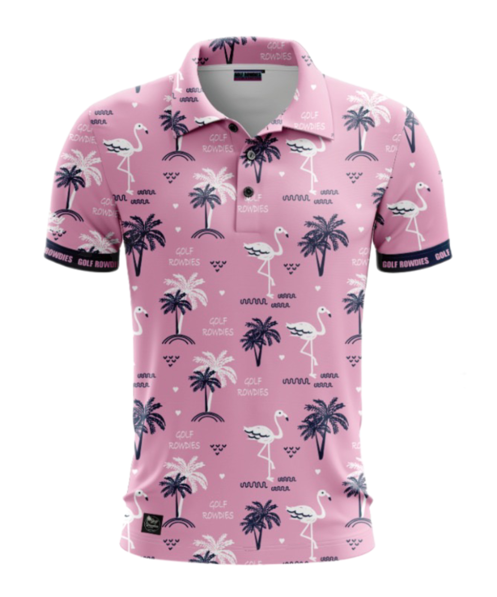 67jersey Men's Polo "Flamingos & Palm trees", rosa
