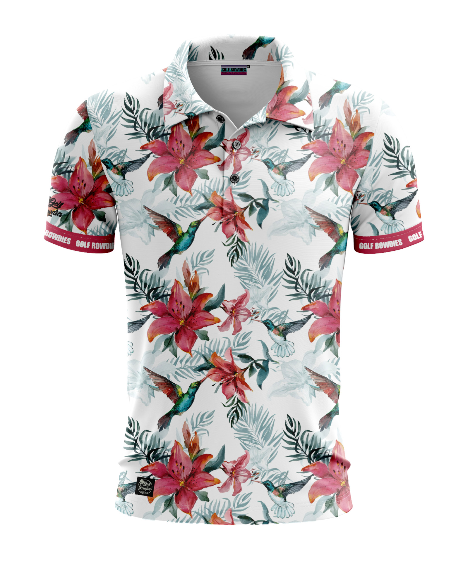 67jersey Men's Polo "Kolibri Flower" white
